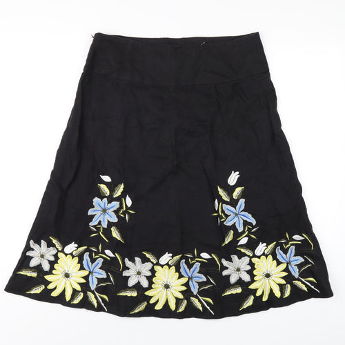 Hobbs Womens Black Linen A-Line Skirt Size 10 Zip