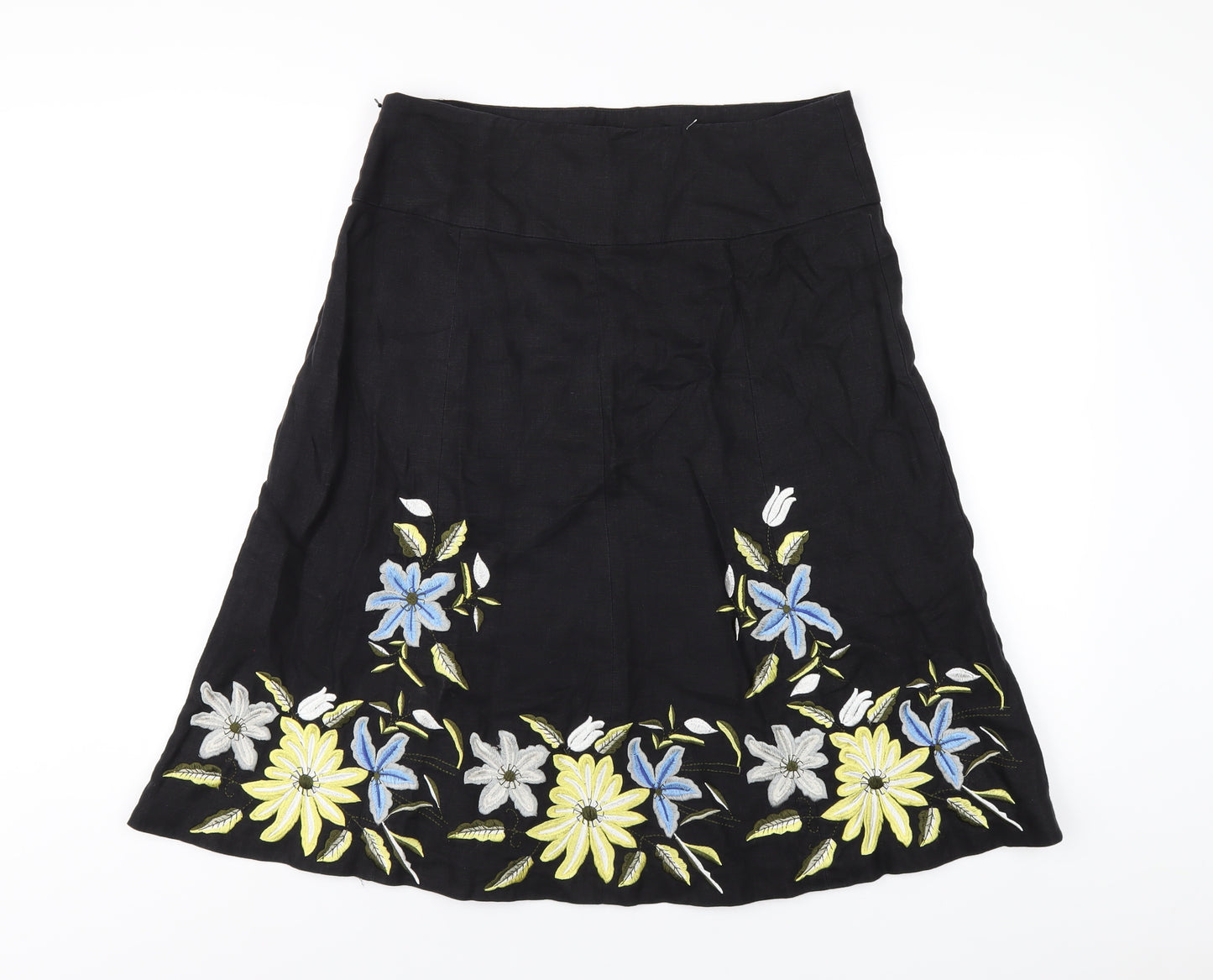 Hobbs Womens Black Linen A-Line Skirt Size 10 Zip