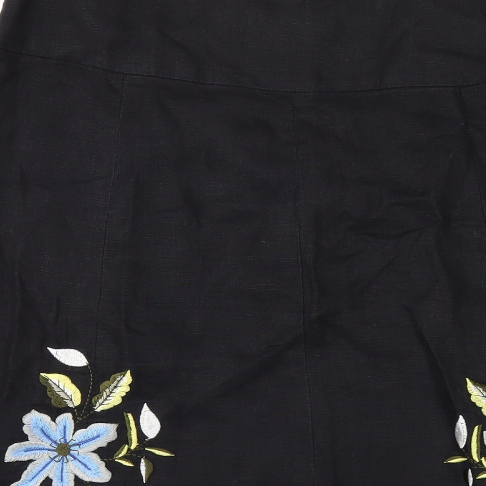 Hobbs Womens Black Linen A-Line Skirt Size 10 Zip