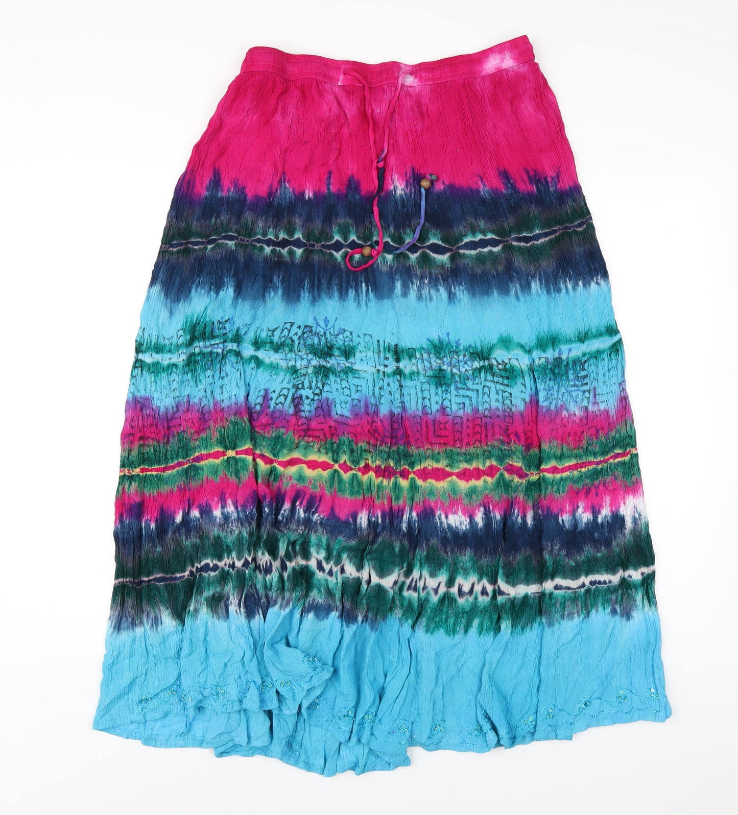 JUST ELEGANCE Womens Multicoloured Geometric Viscose Maxi Skirt Size M - Tie Dye