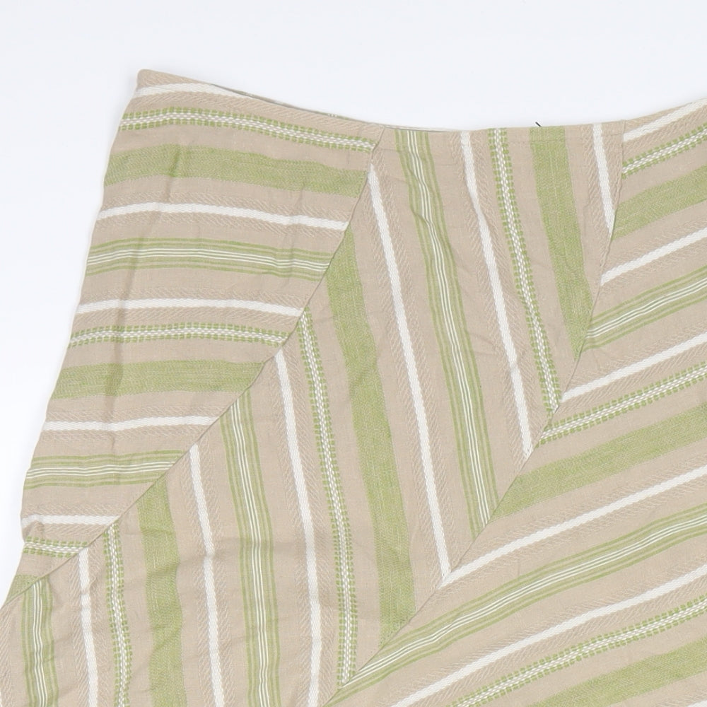 Per Una Womens Multicoloured Geometric Linen A-Line Skirt Size 12 Zip