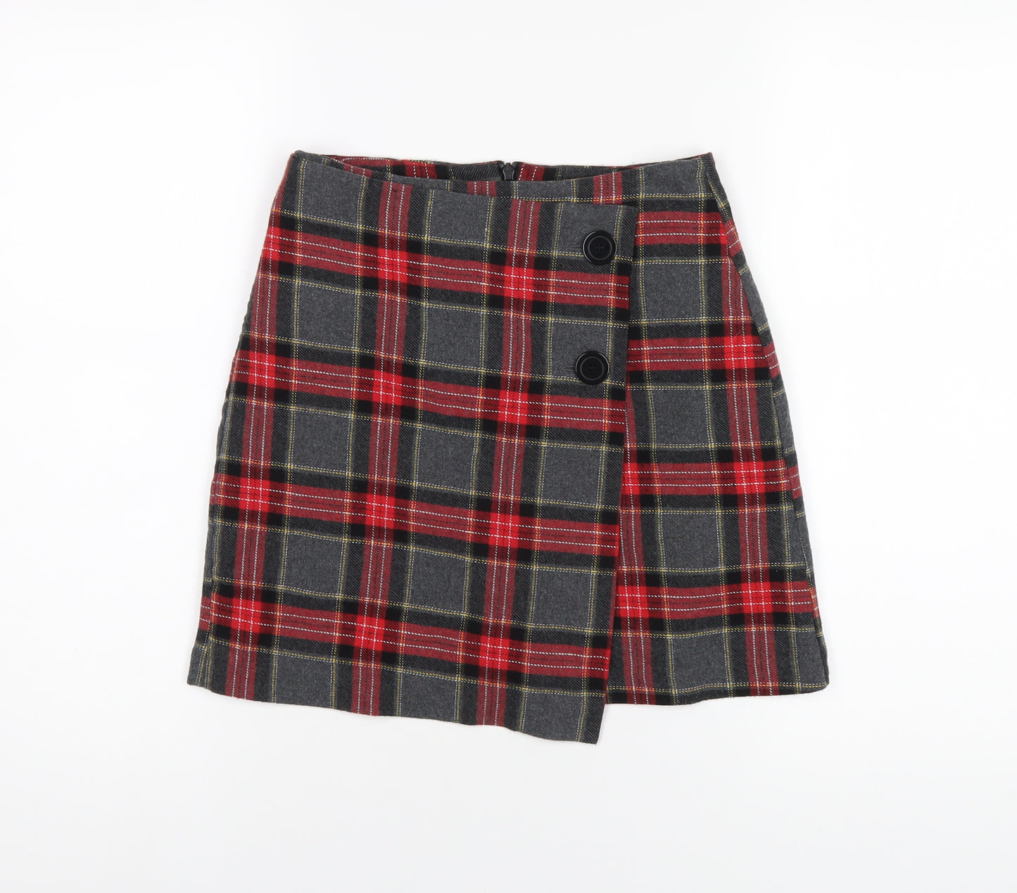 H&M Womens Multicoloured Plaid Polyester A-Line Skirt Size 8 Zip