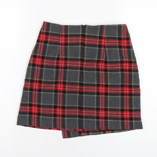 H&M Womens Multicoloured Plaid Polyester A-Line Skirt Size 8 Zip