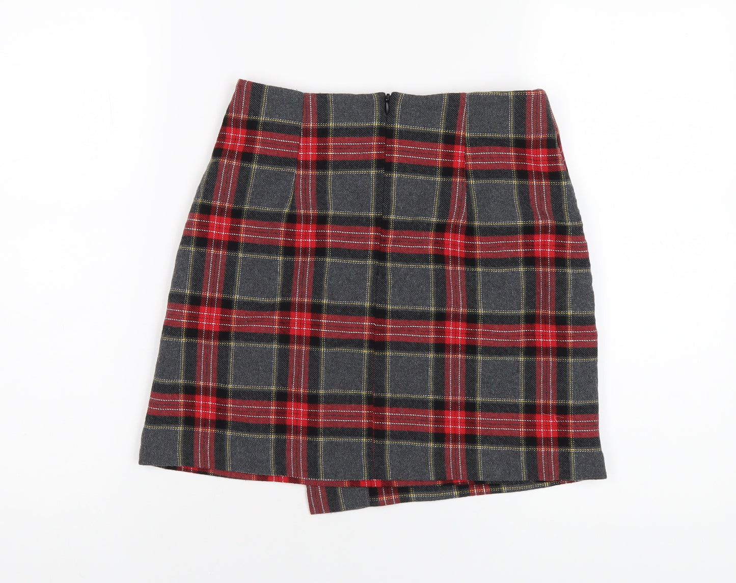 H&M Womens Multicoloured Plaid Polyester A-Line Skirt Size 8 Zip