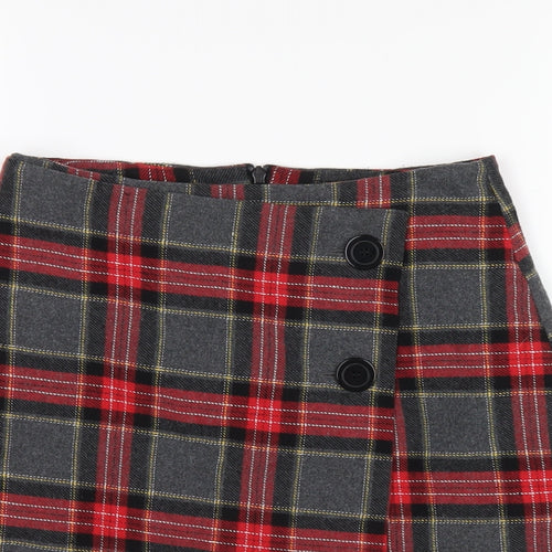 H&M Womens Multicoloured Plaid Polyester A-Line Skirt Size 8 Zip