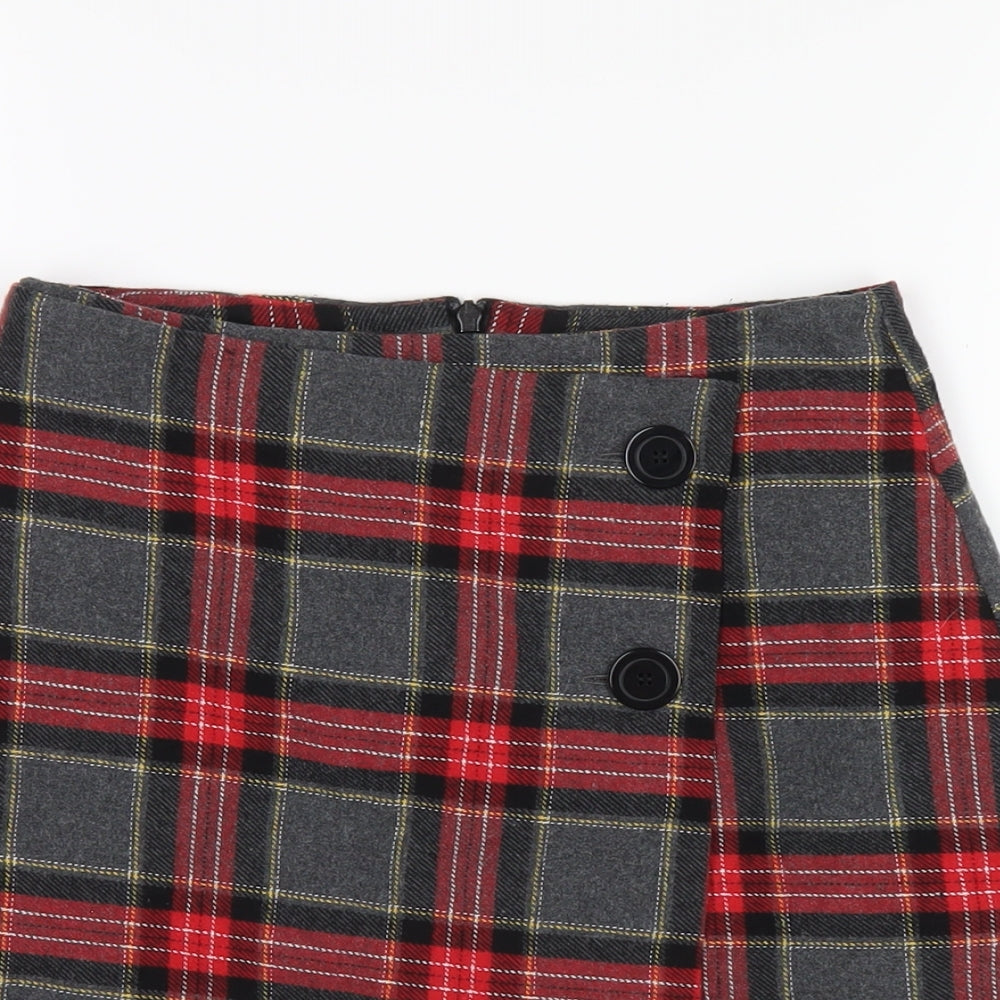 H&M Womens Multicoloured Plaid Polyester A-Line Skirt Size 8 Zip