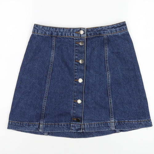 Topshop Womens Blue Cotton A-Line Skirt Size 10 Button