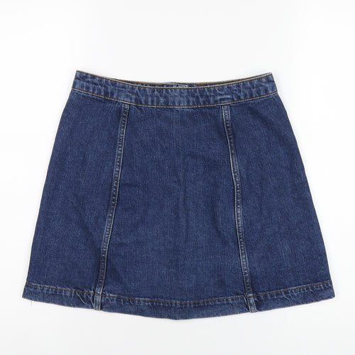Topshop Womens Blue Cotton A-Line Skirt Size 10 Button