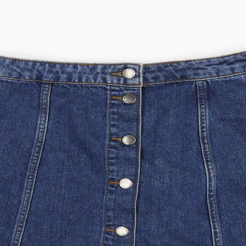 Topshop Womens Blue Cotton A-Line Skirt Size 10 Button