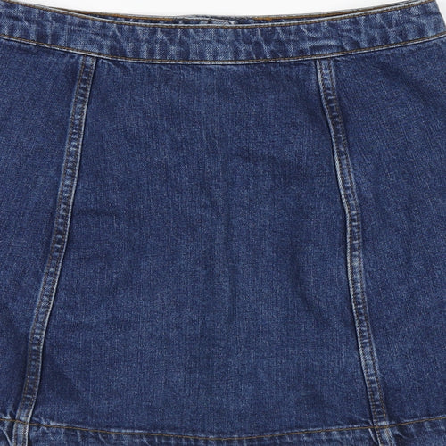 Topshop Womens Blue Cotton A-Line Skirt Size 10 Button