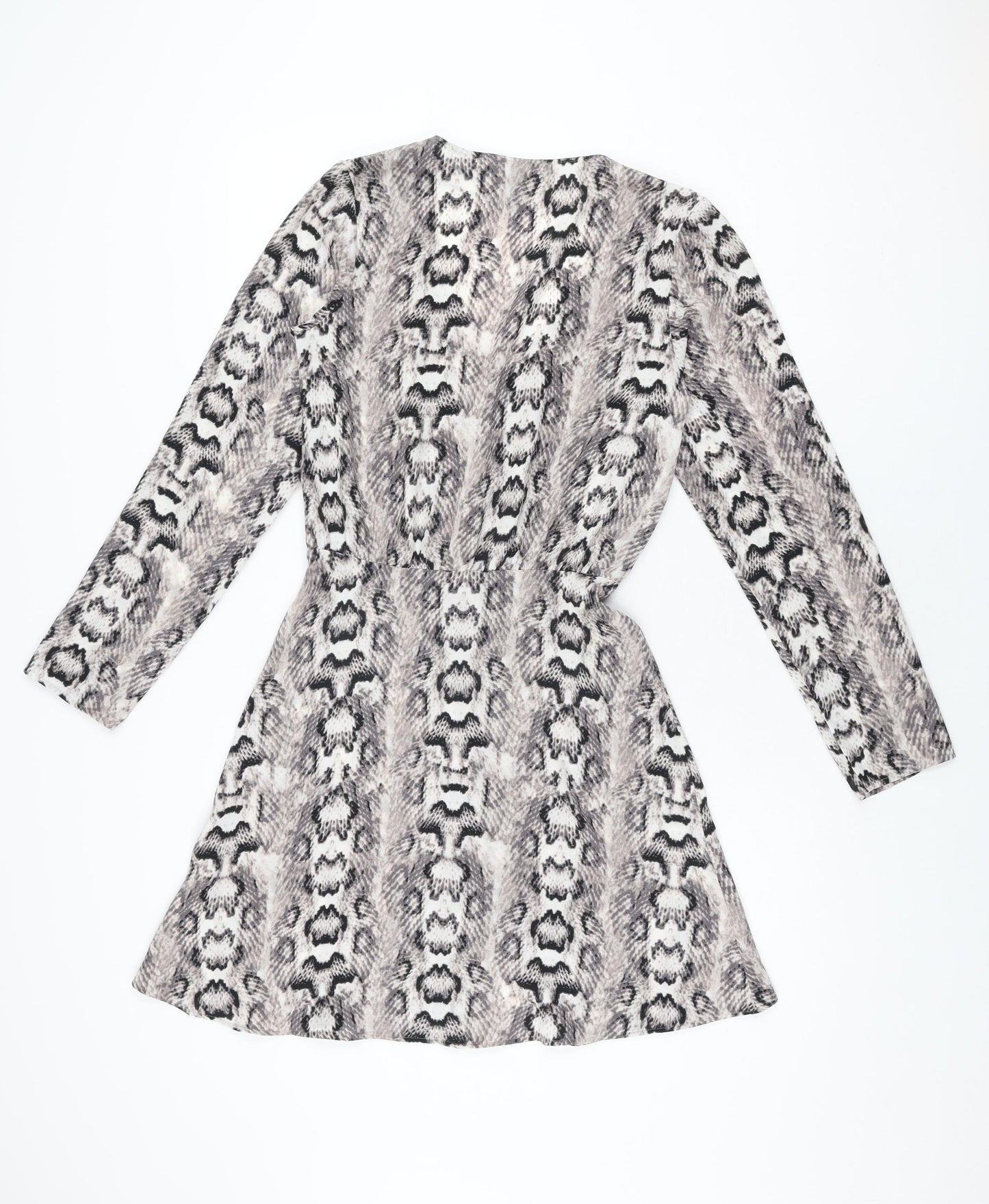 H&M Womens Grey Animal Print Polyester Skater Dress Size 6 V-Neck Button