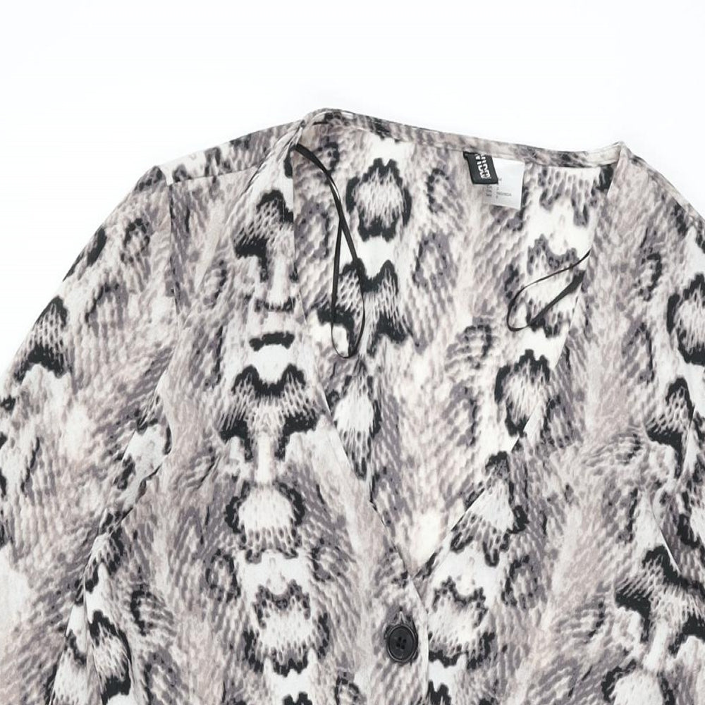 H&M Womens Grey Animal Print Polyester Skater Dress Size 6 V-Neck Button