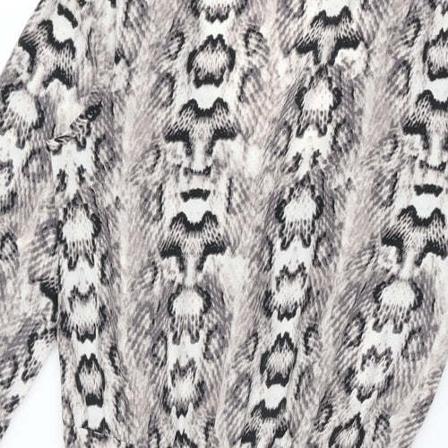 H&M Womens Grey Animal Print Polyester Skater Dress Size 6 V-Neck Button