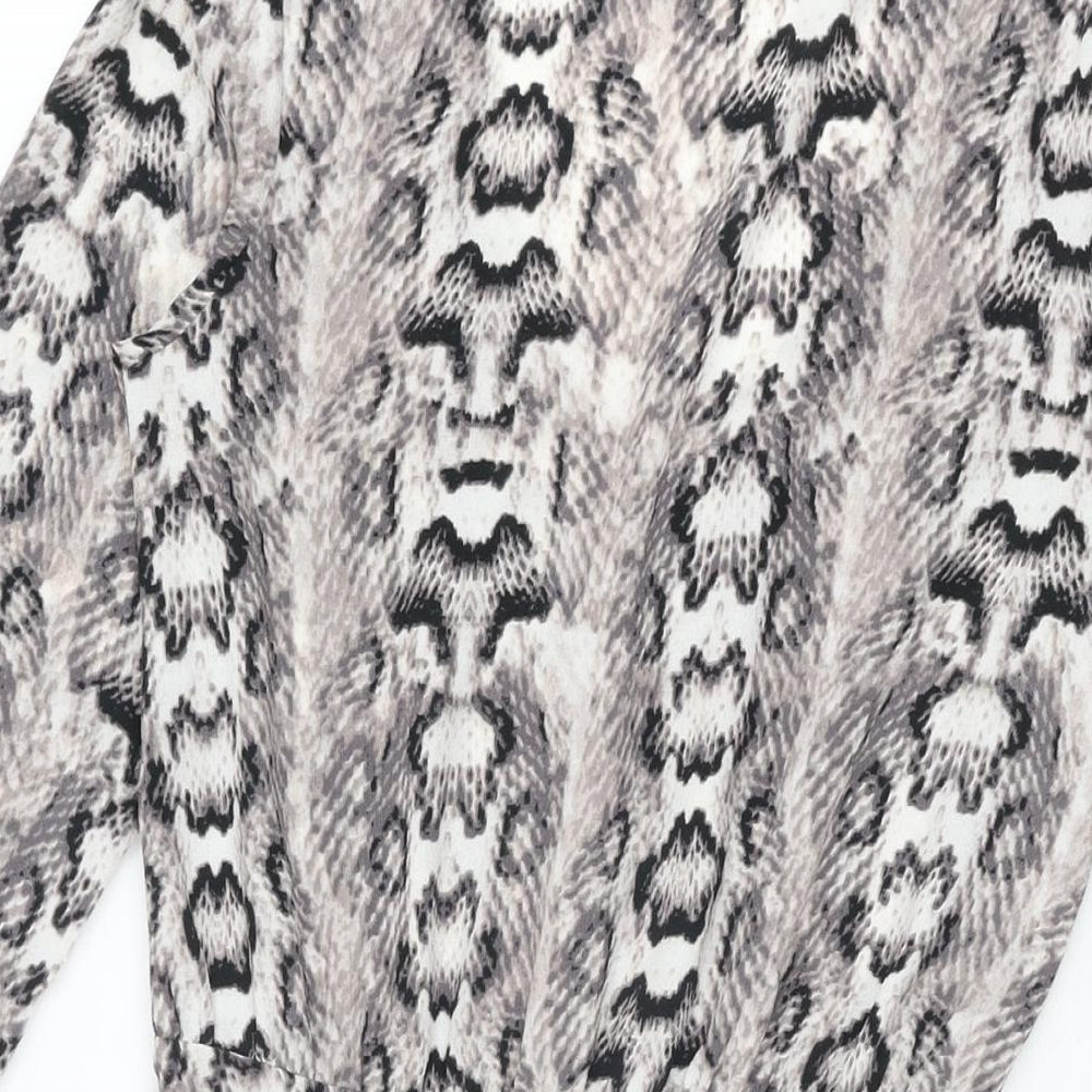 H&M Womens Grey Animal Print Polyester Skater Dress Size 6 V-Neck Button