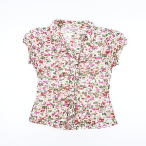 Per Una Womens White Floral Cotton Basic Blouse Size 14 Collared