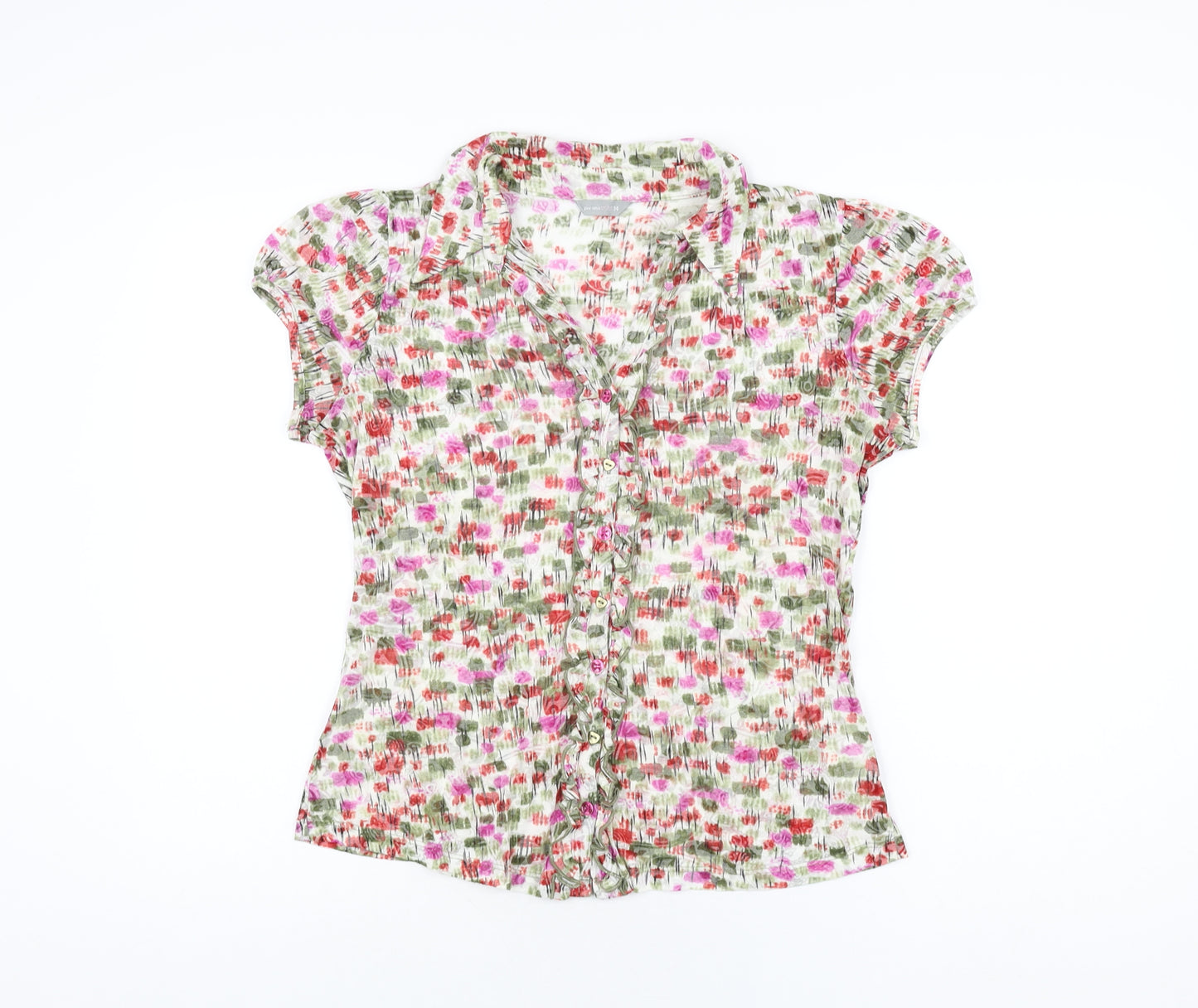 Per Una Womens White Floral Cotton Basic Blouse Size 14 Collared