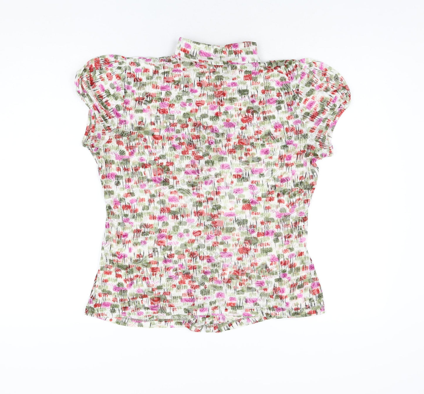 Per Una Womens White Floral Cotton Basic Blouse Size 14 Collared