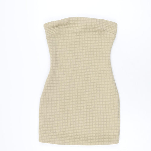 PRETTYLITTLETHING Womens Beige Polyester Bodycon Size 8 Off the Shoulder Zip