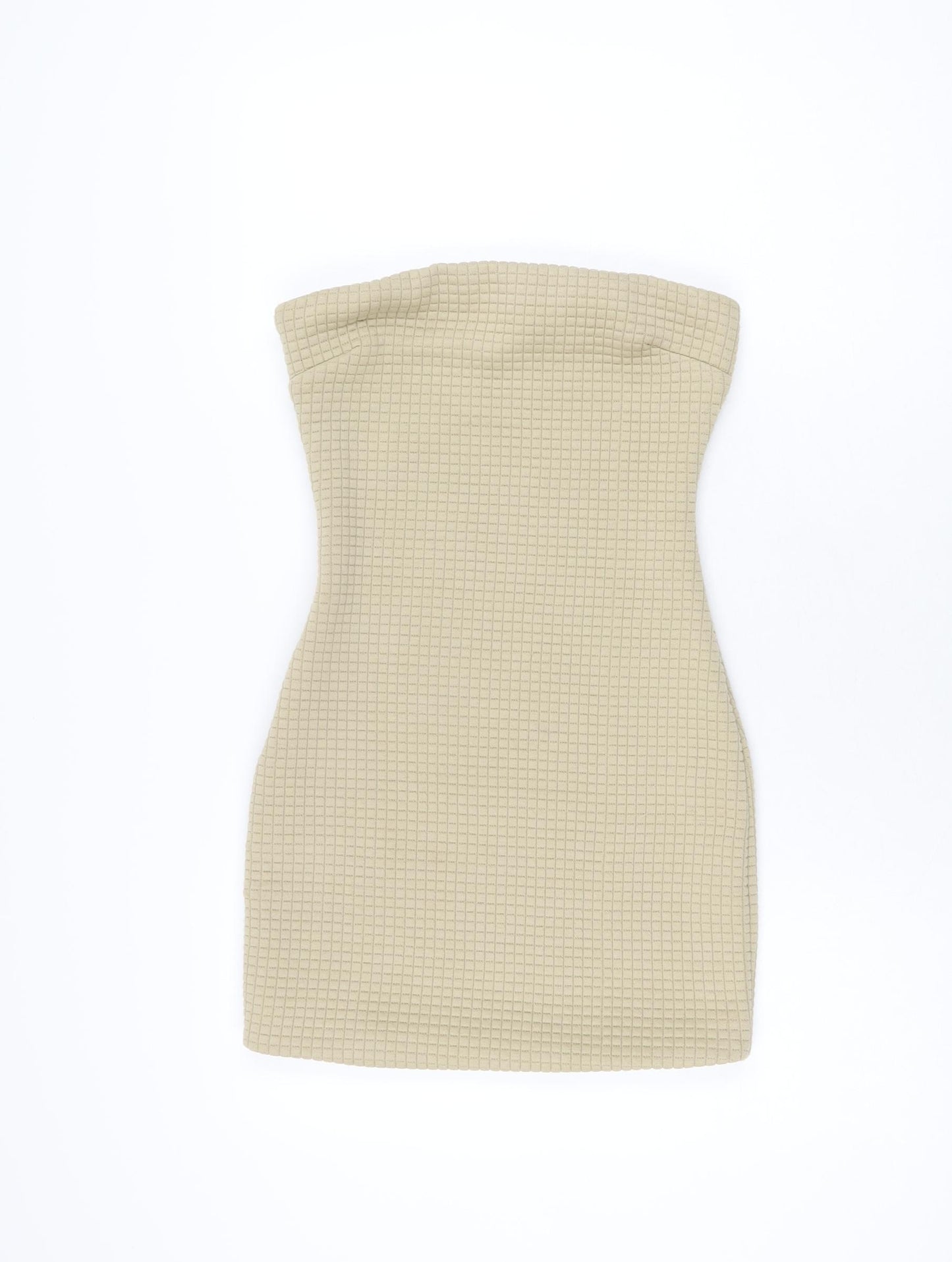 PRETTYLITTLETHING Womens Beige Polyester Bodycon Size 8 Off the Shoulder Zip
