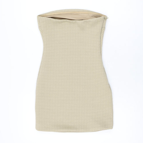 PRETTYLITTLETHING Womens Beige Polyester Bodycon Size 8 Off the Shoulder Zip