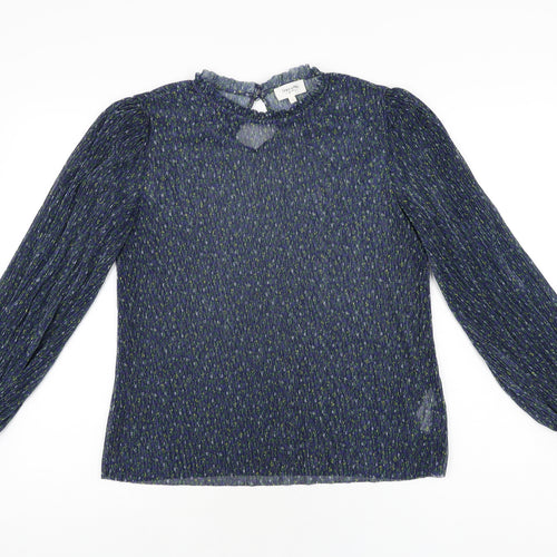 Grace & Mila Womens Blue Floral Polyester Basic Blouse Size S Round Neck