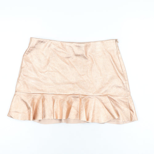 Zara Womens Pink Polyester Mini Skirt Size M Zip