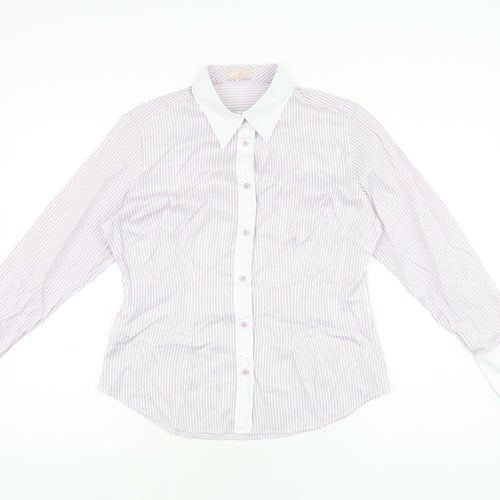 Haines & Bonner Womens Purple Striped Polyester Basic Button-Up Size 14 Collared
