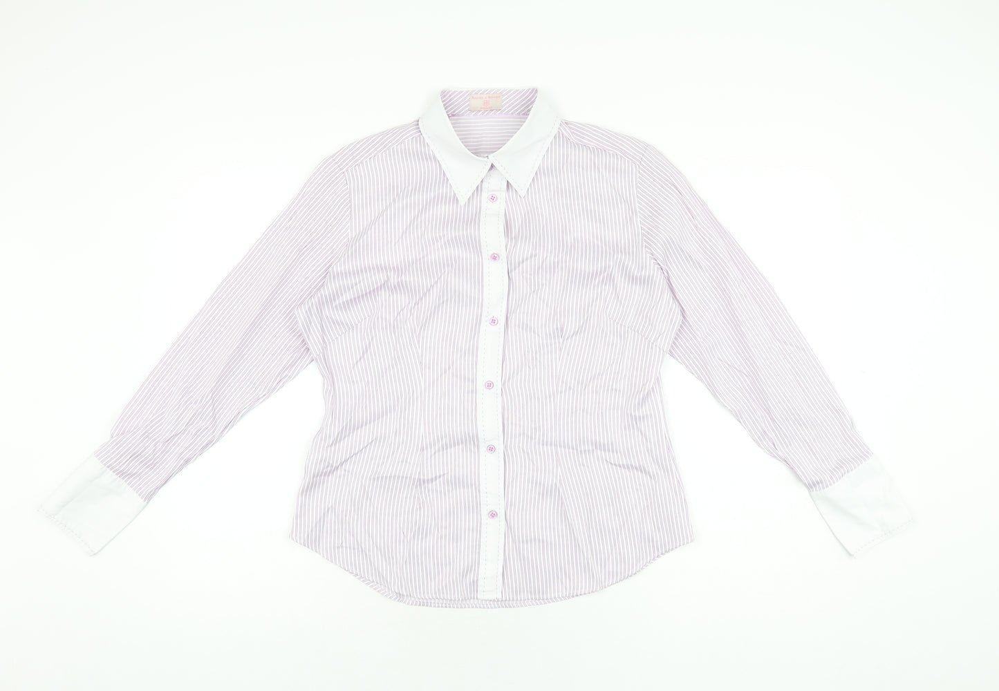 Haines & Bonner Womens Purple Striped Polyester Basic Button-Up Size 14 Collared