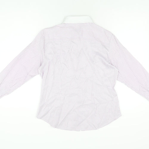 Haines & Bonner Womens Purple Striped Polyester Basic Button-Up Size 14 Collared