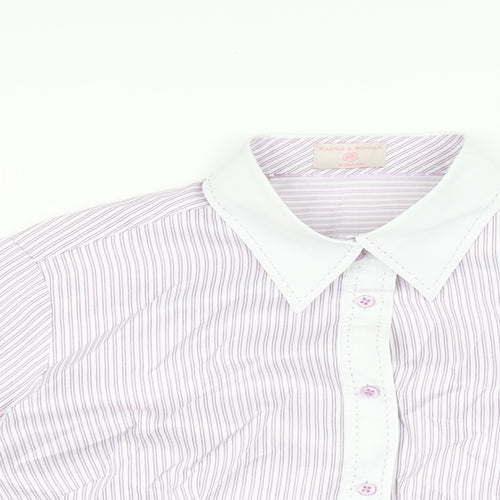 Haines & Bonner Womens Purple Striped Polyester Basic Button-Up Size 14 Collared