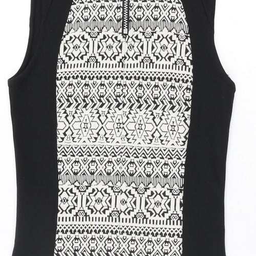 H&M Womens Black Geometric Polyester Bodycon Size 12 Round Neck Zip