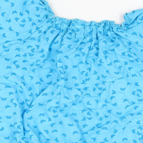 BHS Womens Blue Geometric Viscose Basic T-Shirt Size 18 Round Neck - Butterfly