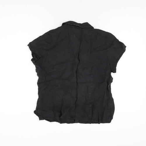 Marks and Spencer Womens Black Linen Basic Button-Up Size 16 Collared