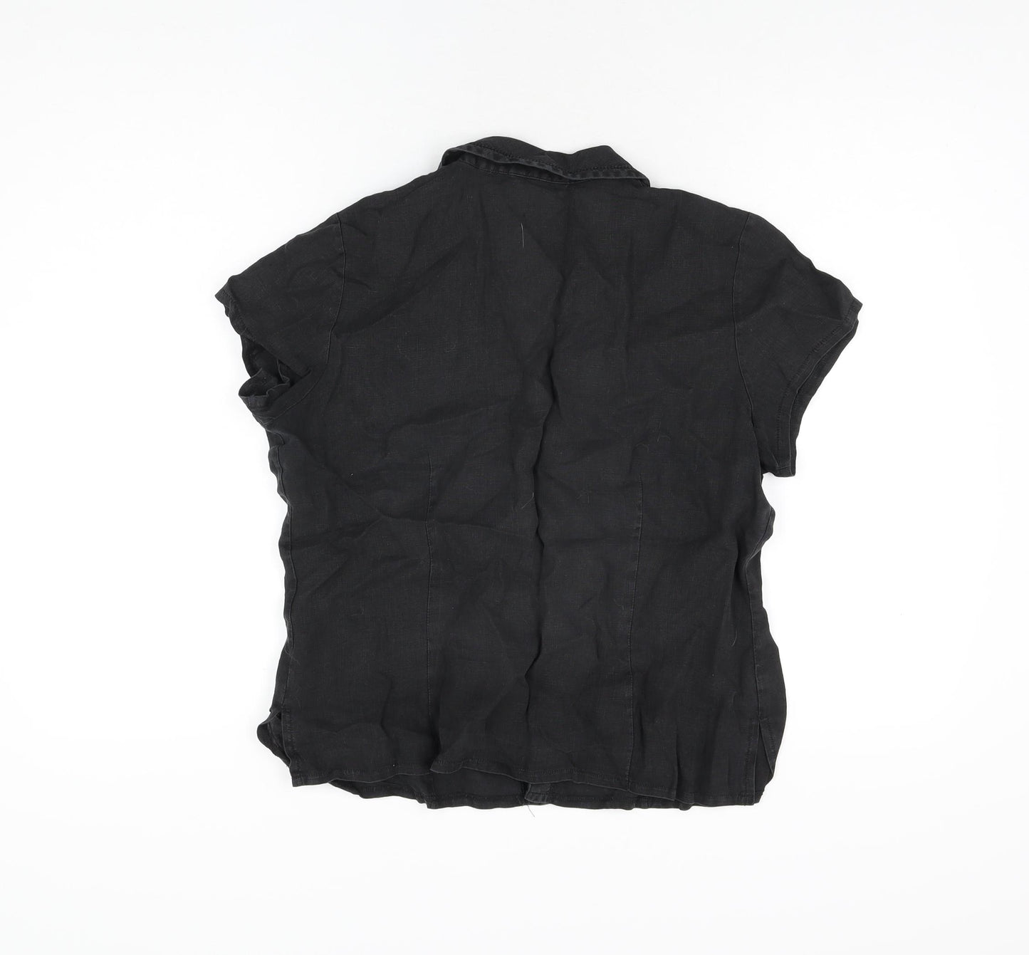 Marks and Spencer Womens Black Linen Basic Button-Up Size 16 Collared