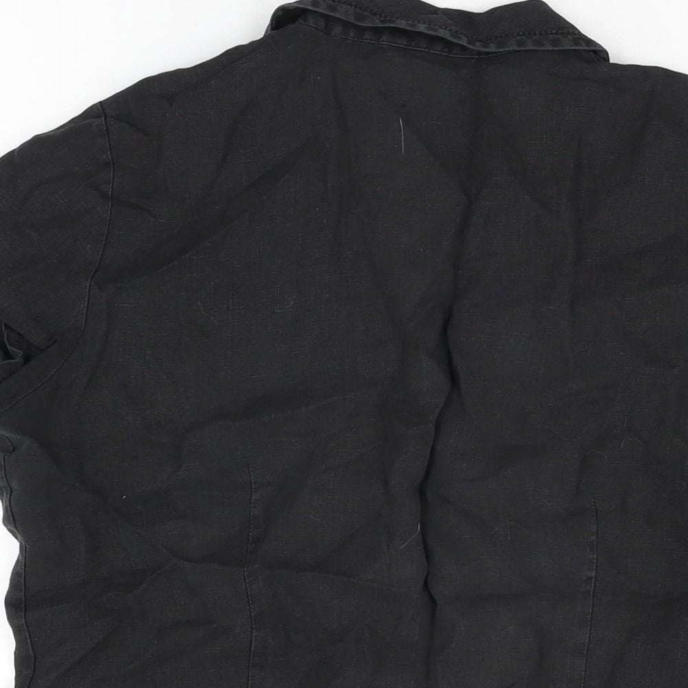 Marks and Spencer Womens Black Linen Basic Button-Up Size 16 Collared