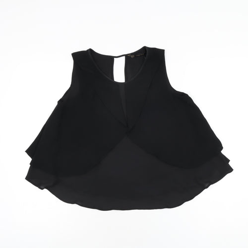 Zara Womens Black Polyester Basic T-Shirt Size XS Round Neck