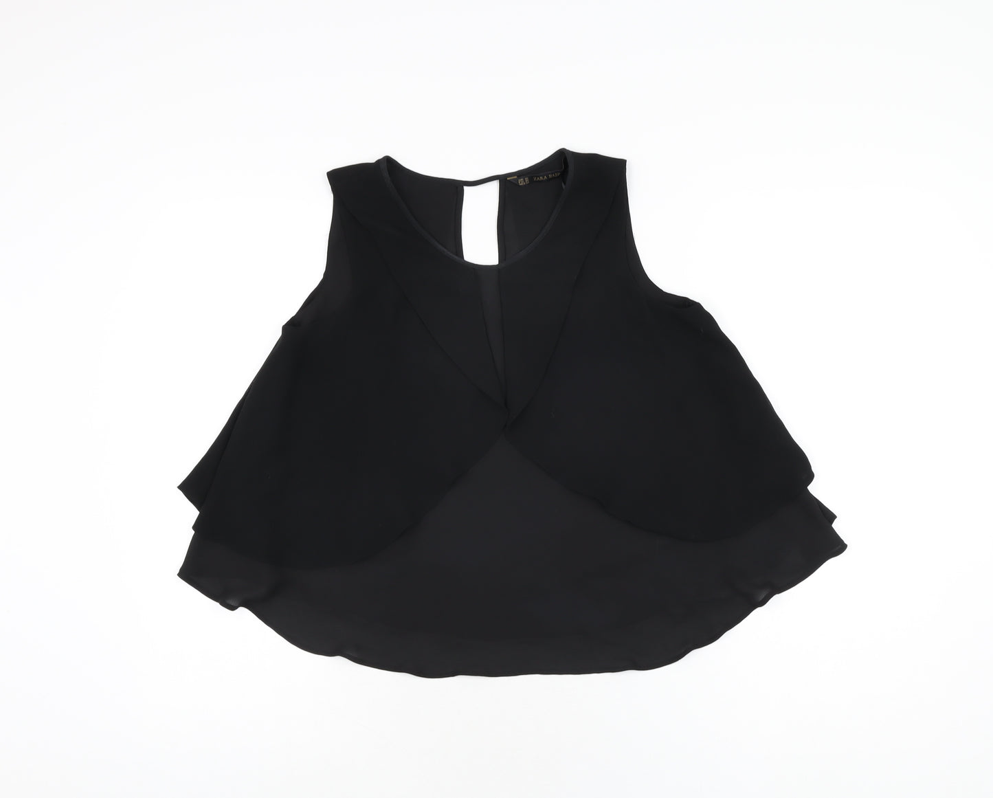 Zara Womens Black Polyester Basic T-Shirt Size XS Round Neck