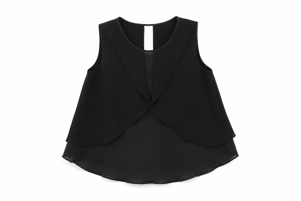 Front view of Zara women’s black polyester basic t-shirt, size XS, round neck