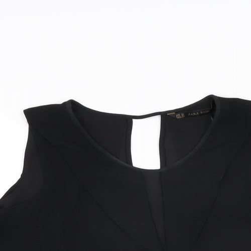 Zara Womens Black Polyester Basic T-Shirt Size XS Round Neck