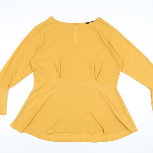 Quiz Womens Yellow Polyester Basic T-Shirt Size 20 Boat Neck