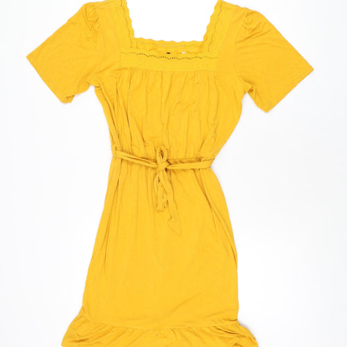 NEXT Womens Yellow Viscose Skater Dress Size 8 Square Neck Pullover