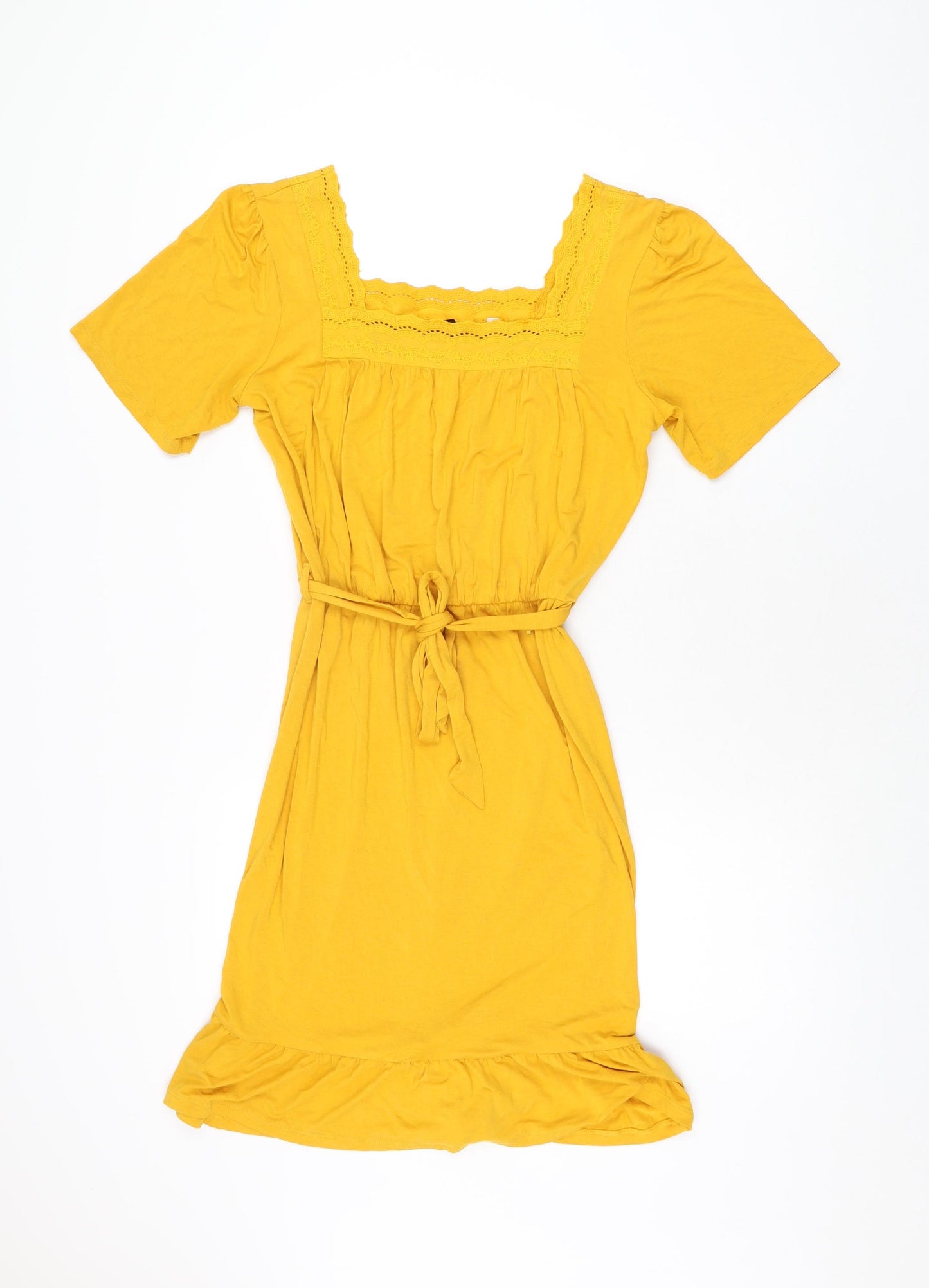 NEXT Womens Yellow Viscose Skater Dress Size 8 Square Neck Pullover