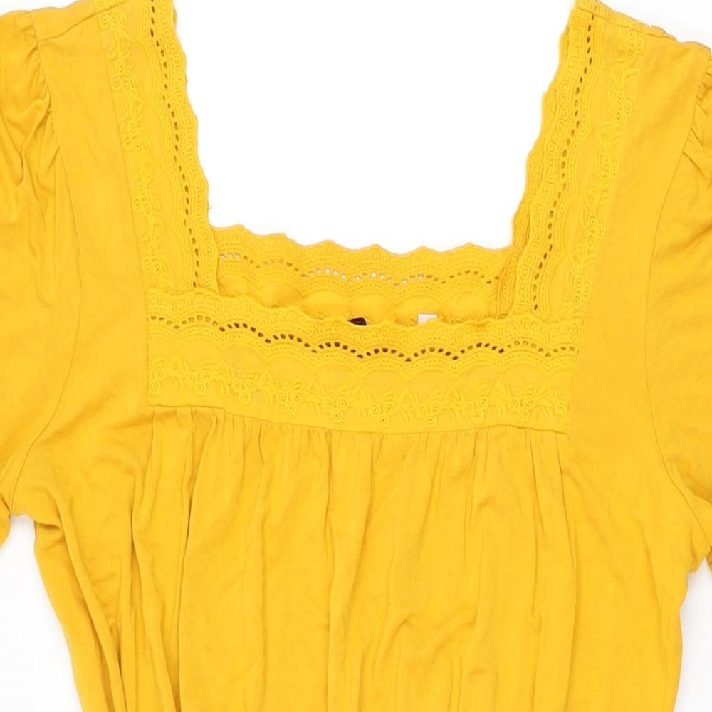 NEXT Womens Yellow Viscose Skater Dress Size 8 Square Neck Pullover
