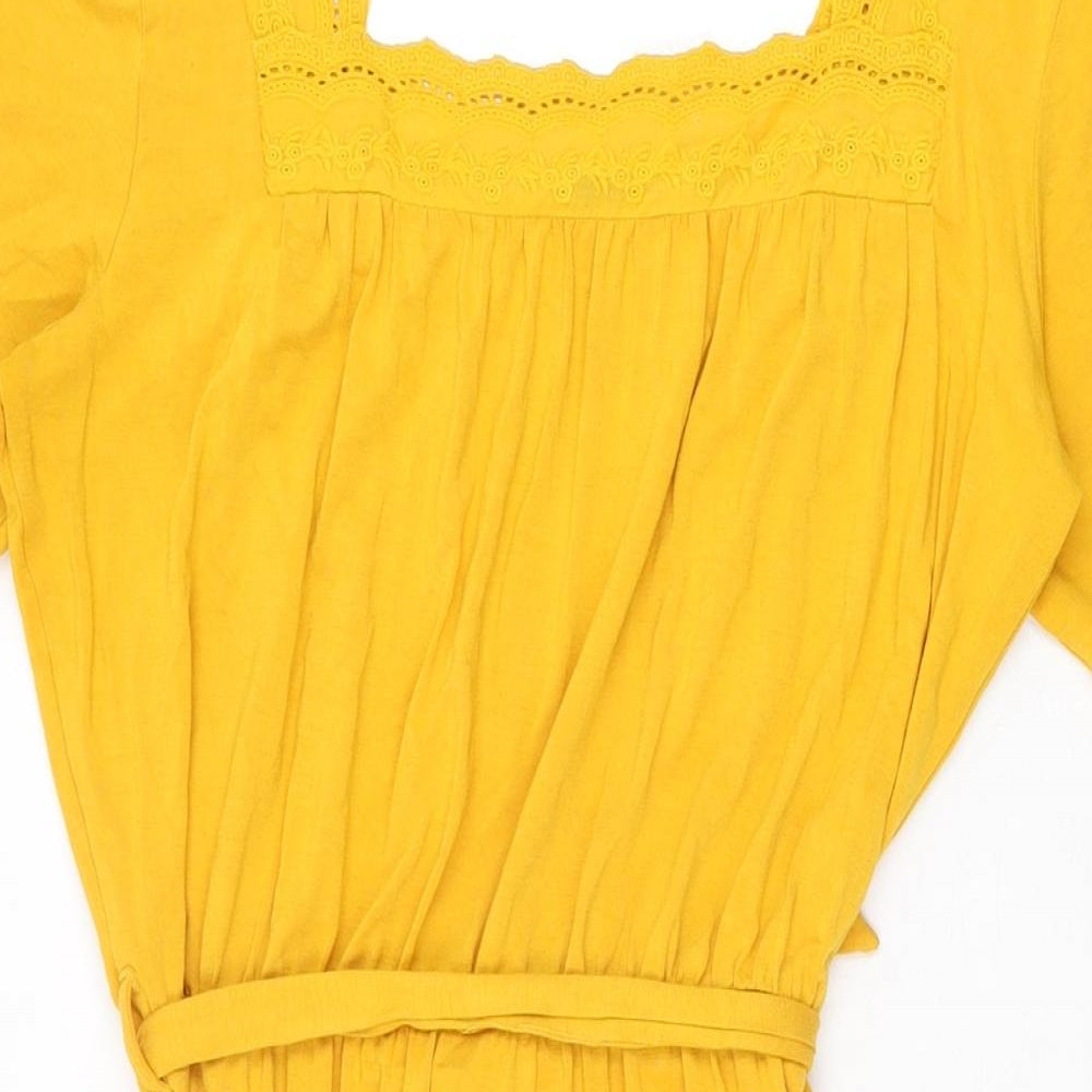 NEXT Womens Yellow Viscose Skater Dress Size 8 Square Neck Pullover
