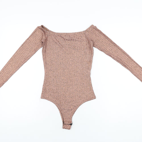 PRETTYLITTLETHING Womens Gold Polyester Bodysuit One-Piece Size 8 Snap