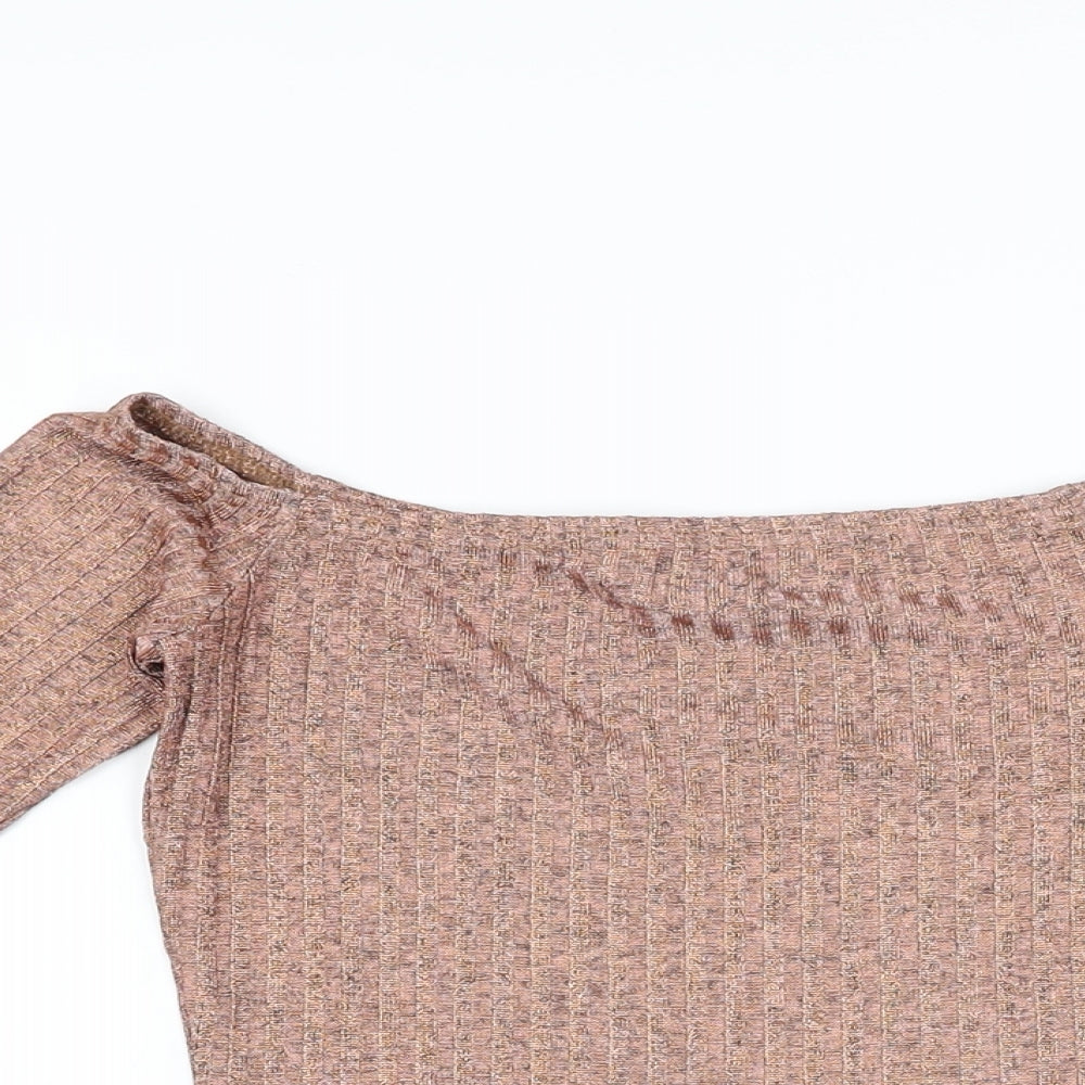 PRETTYLITTLETHING Womens Gold Polyester Bodysuit One-Piece Size 8 Snap