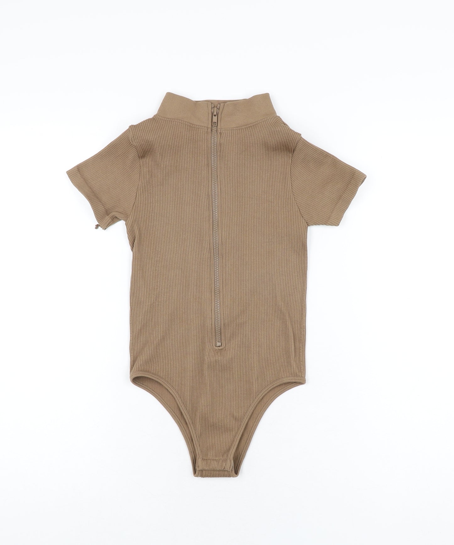 PRETTYLITTLETHING Womens Brown Polyamide Bodysuit One-Piece Size S Zip