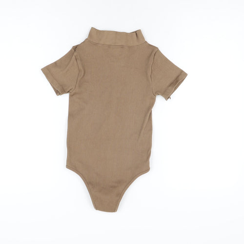 PRETTYLITTLETHING Womens Brown Polyamide Bodysuit One-Piece Size S Zip