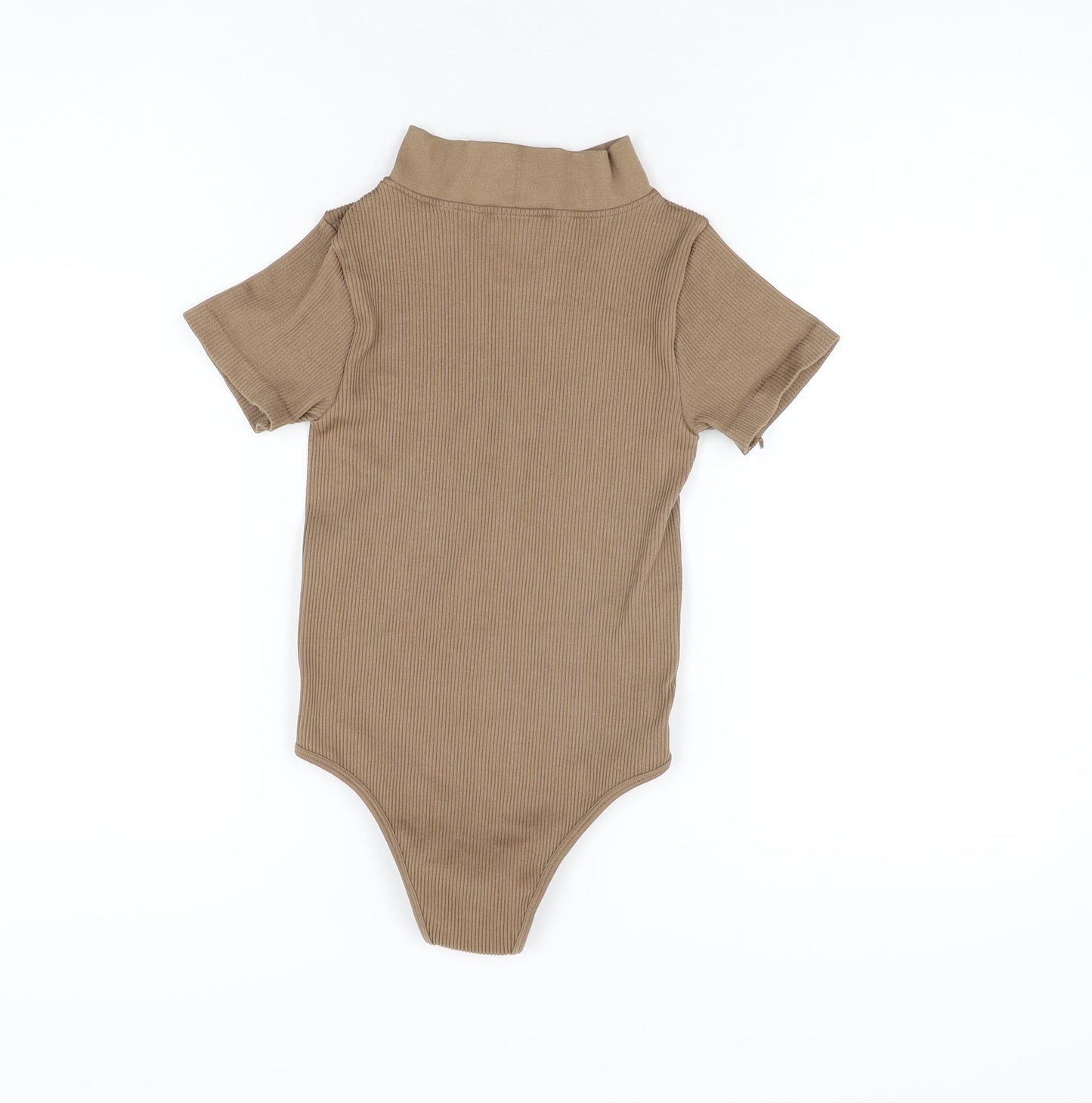 PRETTYLITTLETHING Womens Brown Polyamide Bodysuit One-Piece Size S Zip