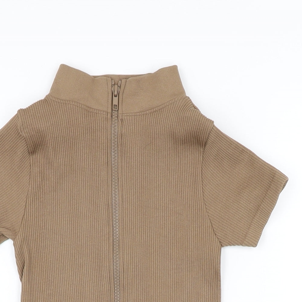 PRETTYLITTLETHING Womens Brown Polyamide Bodysuit One-Piece Size S Zip